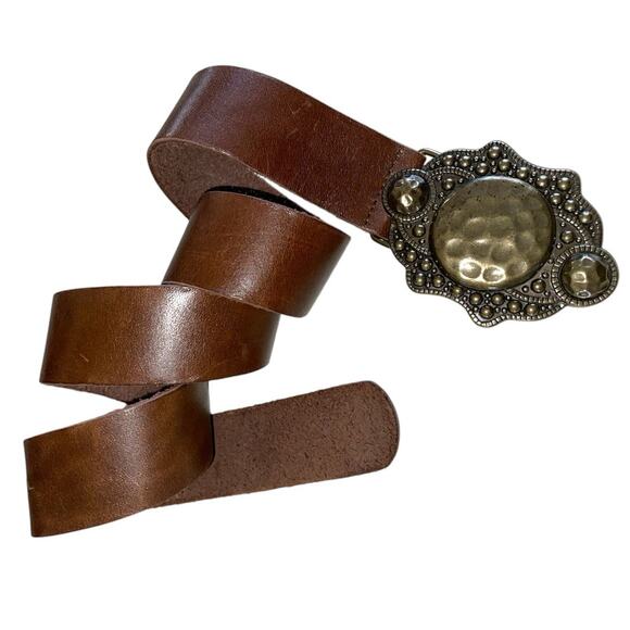 Landes Mocha Brown Leather Belt with Antiqued Gold Tone Buckle M main image 4